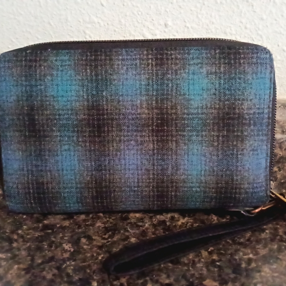 Pendelton Black Blue Plaid Wool Zip Around Clutch Wristlet Wallet-7 1/4x4.5 - Picture 3 of 7